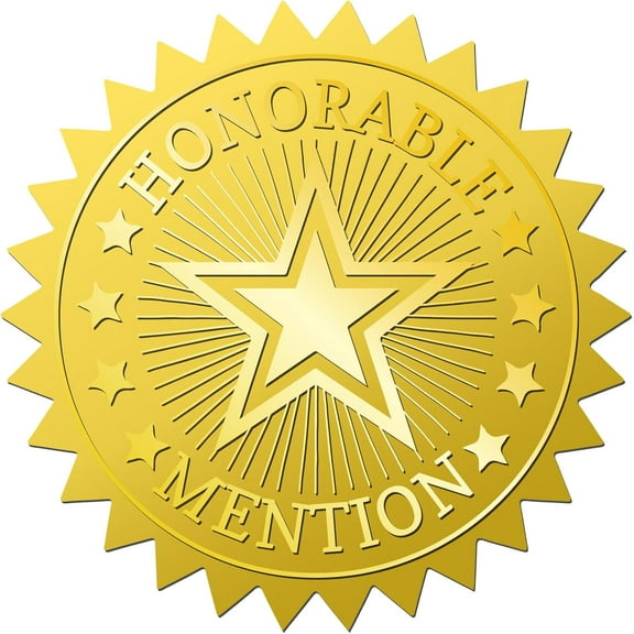 1set 144Pcs Star Gold Foil Embossed Stickers 2 Inch Self Adhesive Waterproof Certificate Seals Sticker Labels Round Dot Decals for Award Envelope Graduation Diplomas Medal Decoration