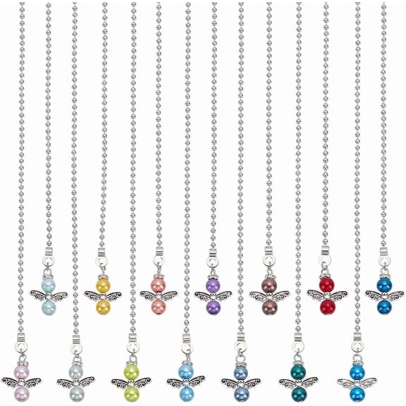 1set 14Pcs Angle Ceiling Fan Chain 13.58 Inch Angle Wing Beads Fan Pulls Chain Extender with Ball Creative Decorative Ceiling Fan Danglers for Light Lamp Colorful