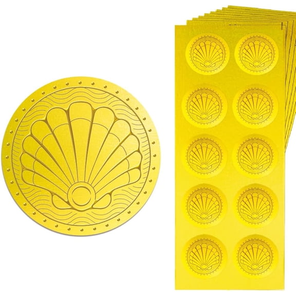 1set 15 Sheets golden Foil Paper Picture Stickers Round Dot Decorative Stickers Shell Shape 195x80x10mm Sticker: 35mm in diameter about 10pcs/sheet