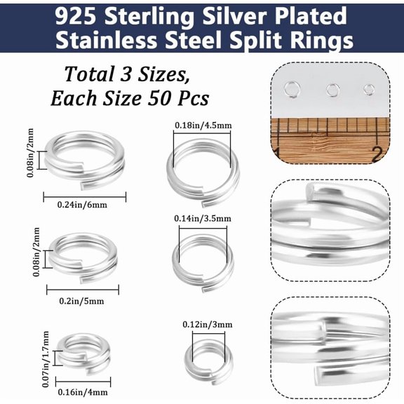 1set 150pcs 3 styles Brass Split Rings Lead Free & Cadmium Free Double Loops Jump Rings 4~6x1.7~2mm Inner Diameter: 3~4.5mm 50pcs/style