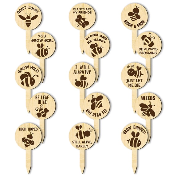 1set 15pcs 15 style Wood Plant Labels for Seed Potting Herbs Flowers Vegetables Bees 120x63.5x3mm 1pc/style Wood