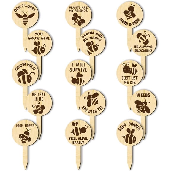 1set 15pcs 15 style Wood Plant Labels for Seed Potting Herbs Flowers Vegetables Bees 120x63.5x3mm 1pc/style