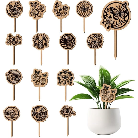 1set 15pcs 15 style Wood Plant Labels for Seed Potting Herbs Flowers Vegetables Butterfly 120x63.5x3mm 1pc/style