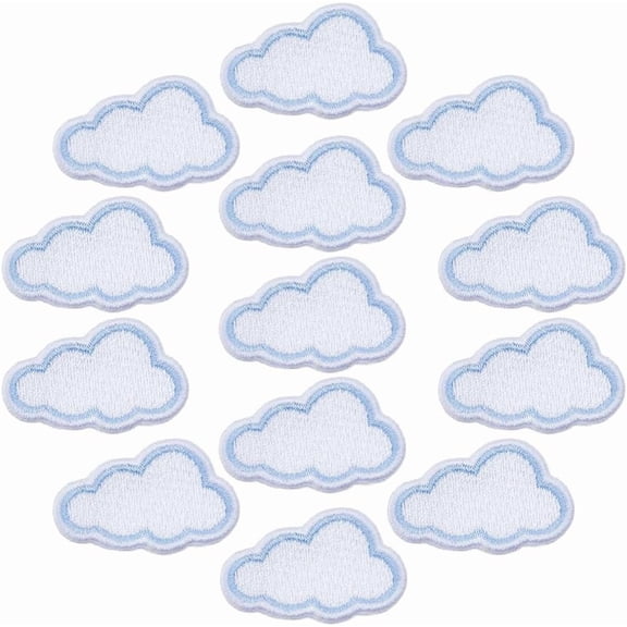 1set 15pcs Cloud Computerized Embroidery Cloth Iron On Patches Stick On Patch Costume Accessories Appliques White 24x37x2mm