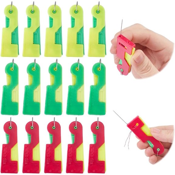 1set 15pcs Iron Sewing Needle Devices Threader Thread Guide Tool with Plastic Findings Mixed color 68x22x7mm