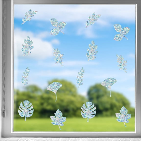 1set 16 Sheets 4 styles Waterproof PVC Colored Laser Stained Window Film Static Stickers Electrostatic Window Decals Leaf Pattern 350x840mm 4 sheets/style