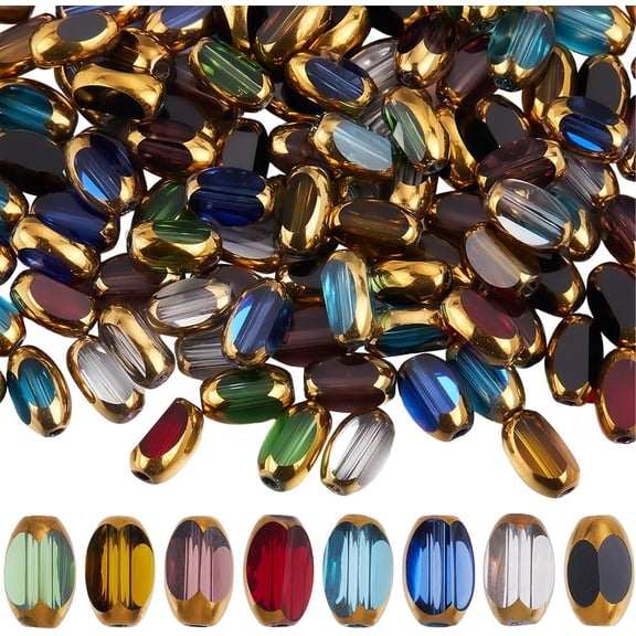 1set 160pcs 8 colors Electroplate Glass Beads Edge Oval Mixed color 7x4.5x4mm Hole: 0.8mm 20pcs/color