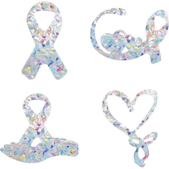 1set 16PCS Breast Cancer Awareness Window Clings Red Ribbon Shaped Rainbow Window Glass Alert Stickers for Birds Strike Decals Non Adhesive Prismatic Vinyl Film for Sliding Doors Windows Glass