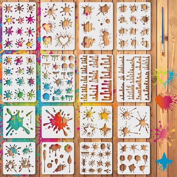 1set 16pcs 16 styles Stain Theme PET Hollow Out Drawing Painting Stencils for Scrapbook Photo Album Mixed Shapes 200~29x200~210mm 1pc/style