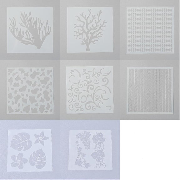 1set 16pcs 8 styles Geometric Plastic Reusable Painting Stencils Cake Stencils for Painting on Scrapbook Paper Wall Fabric Floor Furniture Wood and Cakes Mixed Shapes 13x13x0.01~0.02cm 2pcs/style