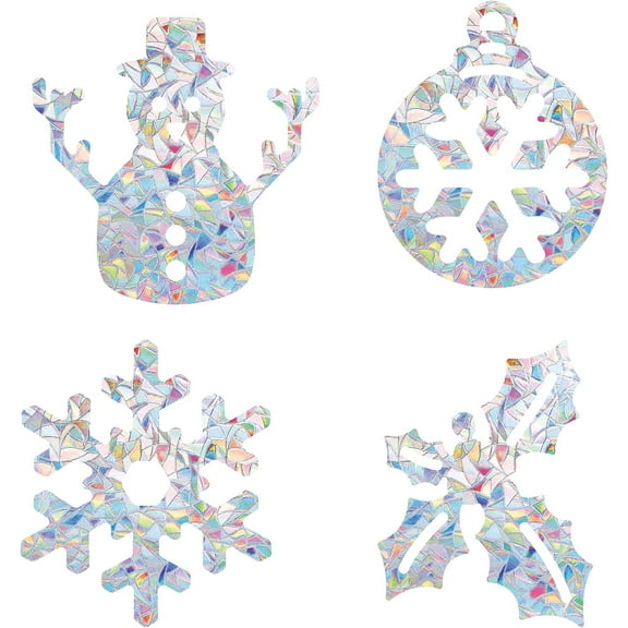 1set 16pcs Christmas Window Clings Snowflake Rainbow Window Glass Alert Stickers Snowman Glass Decals for Birds Strike Non Adhesive Prismatic Vinyl Film for Sliding Doors Windows Glass