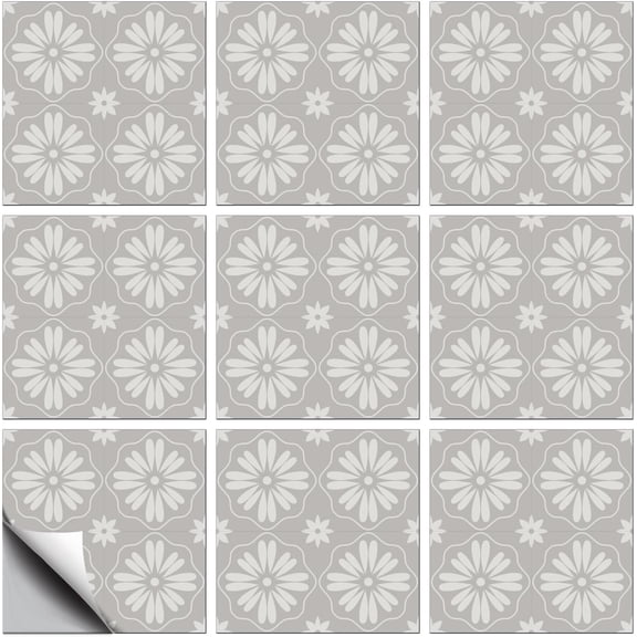 1set 18 Pcs 6inch Tile Stickers Grey and White Peel and Stick Wall Tile Stickers Geometric Seamless Pattern Texture Waterproof Self Adhesive Stick on Decals Colorful