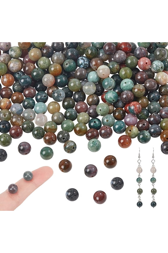1set 180 Pcs 8mm Indian Agate Beads Natural Gemstone Beads Strands Round Agate Stone Beads for Jewelry Making Home Decoration Crafts Necklaces Bracelets Holiday Gifts colorful DIY