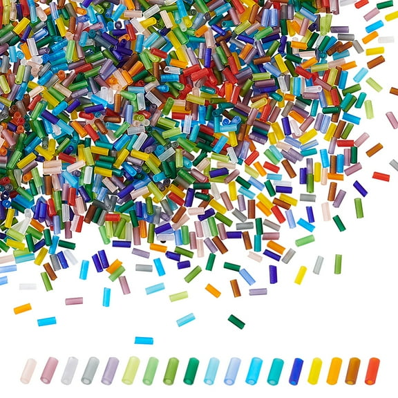 1set 1800pcs 5x2mm Bugle Beads Glass Tube Beads 18 colors Transparent Seed Beads Frosted Glass Beads Matte Spacer Beads for Earring Bracelet Necklace Key Chain Crafts Jewelry Making Glass