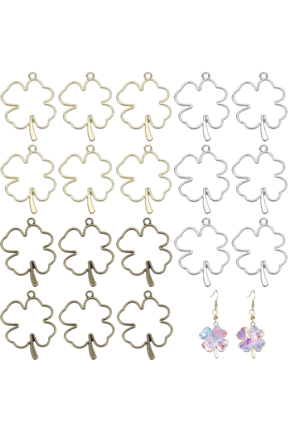 1set 18pcs 3 colors Alloy Hollow Clover Geometric Open Back Bezel Pendants Mixed color 44.5x33.5x3.5mm Hole: 3mm Inner Diameter: 31.5x31mm 6pcs/color