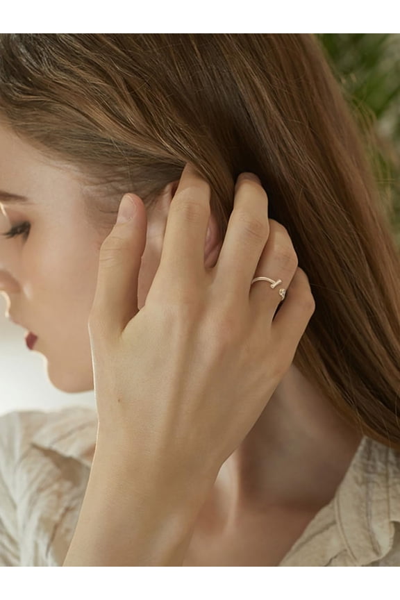 1set 1Pc Initial Letter Birthstone Ring Open Cuff Ring for Women Elegant Gift Size 7 3/4(17.9mm) for DIY Letter D