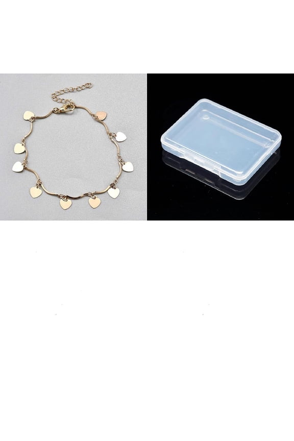 1set 1Pc Iron Heart Sequin Wave Link Chain Anklets for Women Golden 7-7/8 inch(200mm)