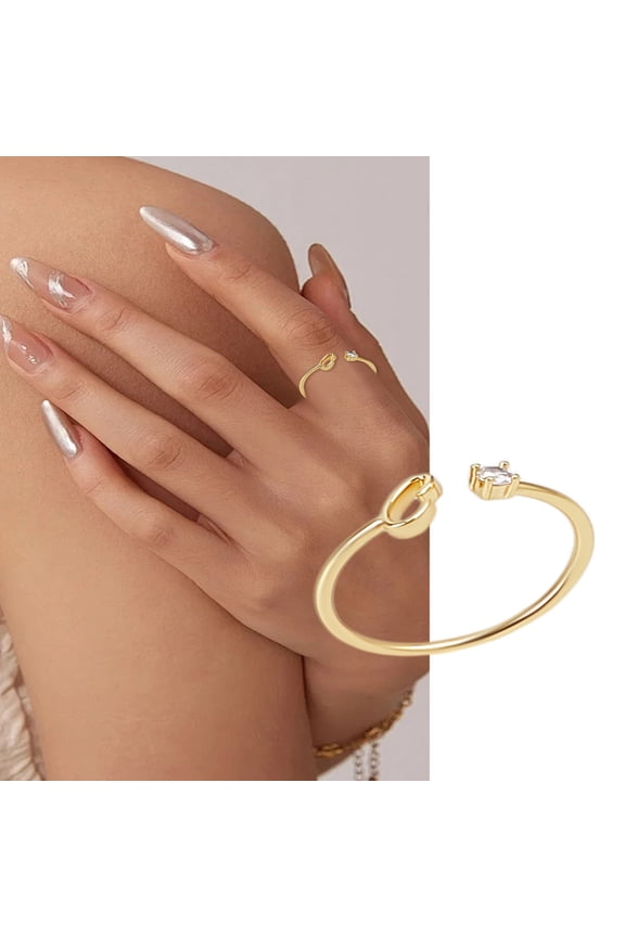 1set 1Pc Letter Brass Rhinestone Open Cuff Rings for Women Letter C Inner Diameter: 17~18mm