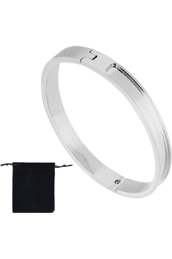 1set 1Pc Stainless Steel Grooved Bangles DIY Leather Inlay Bangles with 1Pc Velvet Pouches Stainless Steel Color Inner Diameter: 2-1/4x2 inch(5.8x5cm)
