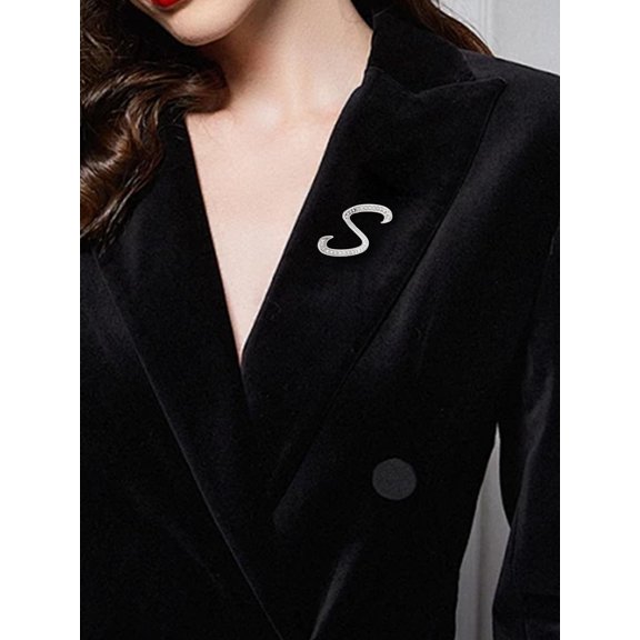 1set 1Pcs Alloy Letter Brooches Initial Rhinestone Brooch Letter Lapel Pin for Women DIY for DIY Letter S
