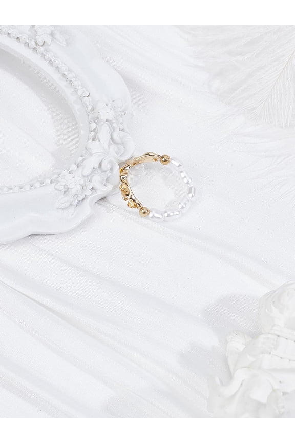 1set 1Pcs Resin Imitation Pearl Finger Rings Golden Alloy Rings Vintage Finger Jewelry for Women Birthday Valentine's Day Elegant Gifts DIY Personalized Jewelry 3.5mm Gold