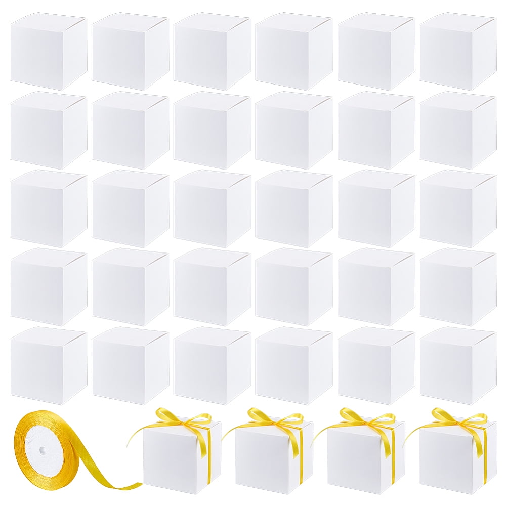 1set 1Roll Single Face Satin Ribbon Polyester Ribbon for Gift Wrapping with 50pcs Cardboard Paper Packaging boxes golden 3/8 inch(10mm) about 24.06 Yards(22m)/set