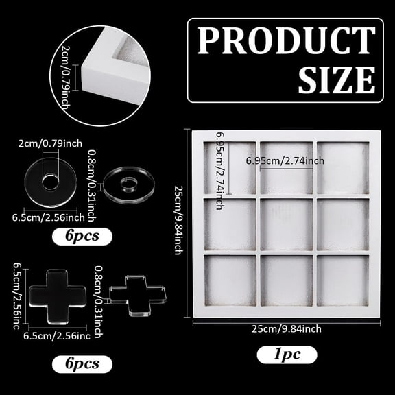 1set 1pc 9 Grid Wooden Chess Board Game box Square 12pcs 2 styles Transparent Acrylic Tic Tac Toe Chess Pieces White 65~250x65~250x8~20mm Inner Diameter: 20~69.5x69.5mm