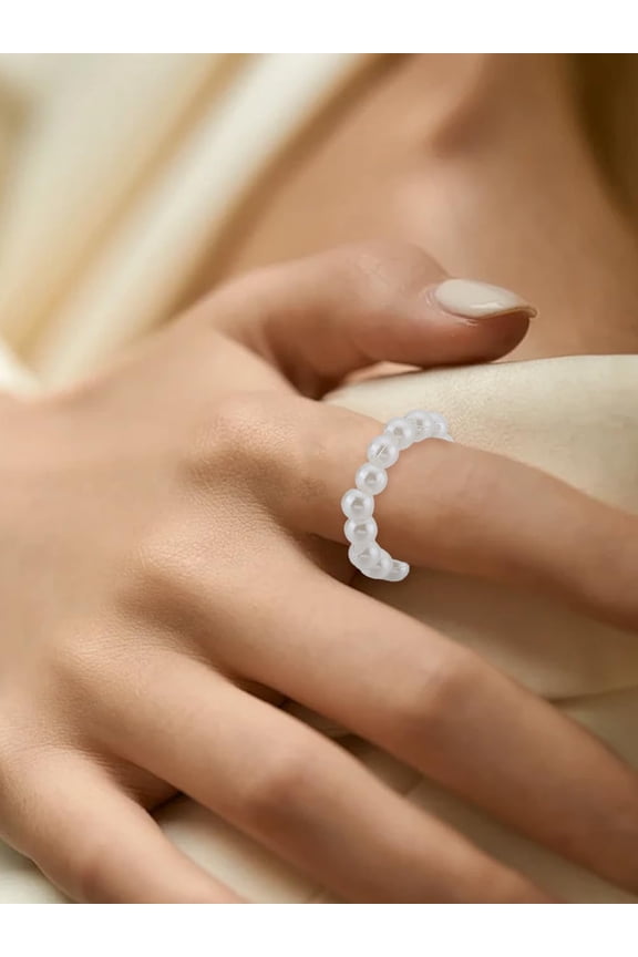 1set 1pc ABS Imitation Pearl Finger Rings White 4mm Size 3(14mm)