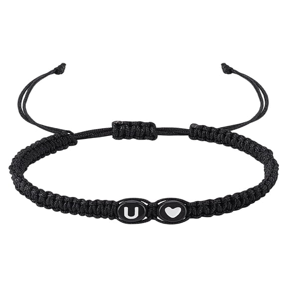1set 1pc Adjustable Nylon Cord Bracelets for Women Men with Plastic Beads with Letter/Heart Jewelry Lead Free & Nickel Free & Cadmium Free Letter U Inner Diameter: 1-3/4~1-7/8 inch Beads: 7x3.5mm