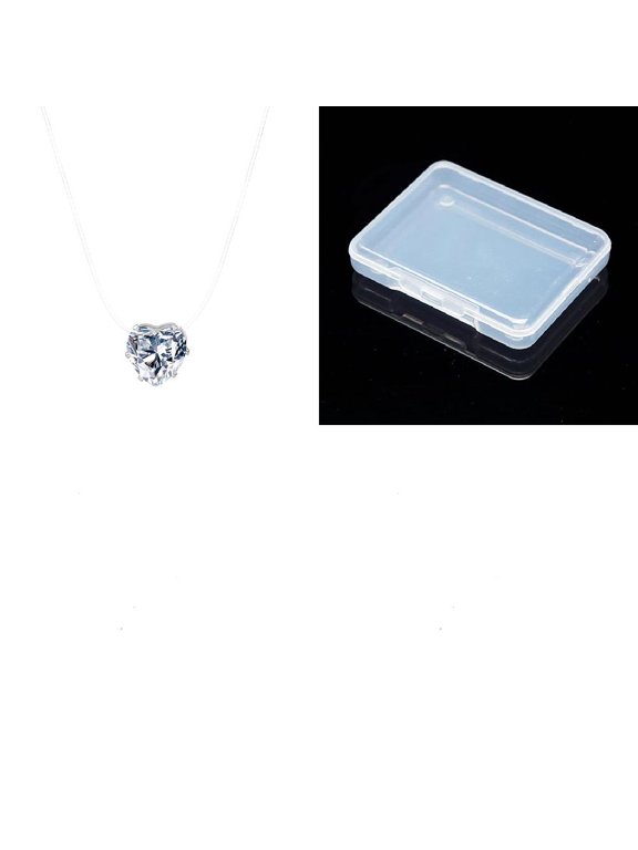 1set 1pc Alloy Clear Cubic Zirconia Heart Invisible Necklaces for Women 14.17 inch(36cm)
