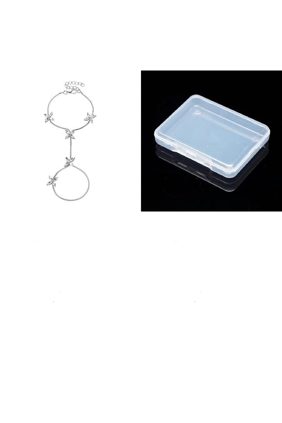 1set 1pc Alloy box Chains Ring Bracelets Flower with Cubic Zirconia 8-1/8 inch(20.5cm)