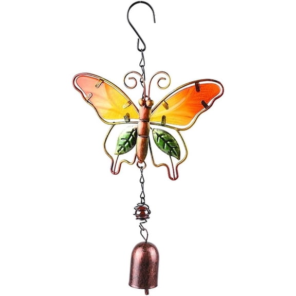 1set 1pc Bell Wind Chimes Glass & Iron Art Decorations Butterfly Orange 290x160mm
