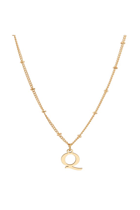 1set 1pc Brass Chain & 304 Stainless Steel Letter Necklaces Golden Lead Free & Nickel Free & Cadmium Free Letter Q 17.72 inch(45cm)~18.11 inch(46cm) Letter: 13.5x9mm