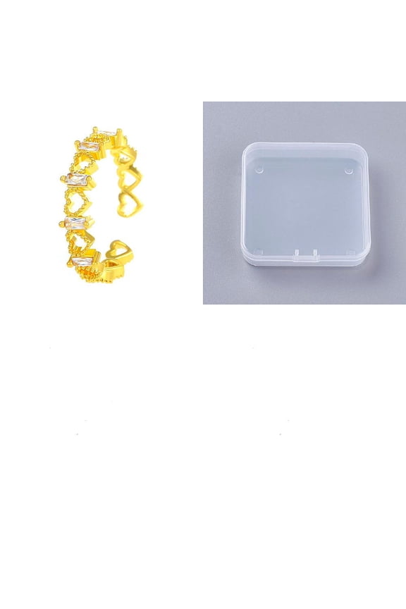 1set 1pc Brass Micro Pave Clear Cubic Zirconia Cuff Rings for Women Heart Golden Inner Diameter: 18mm