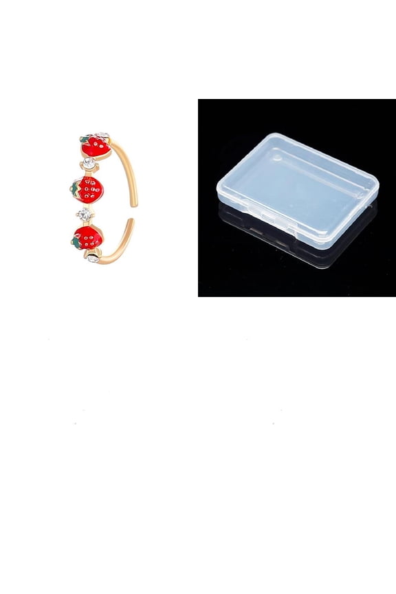 1set 1pc Brass Micro Pave Clear Cubic Zirconia & Enamel Open Cuff Rings Strawberry Golden Inner Diameter: 18mm