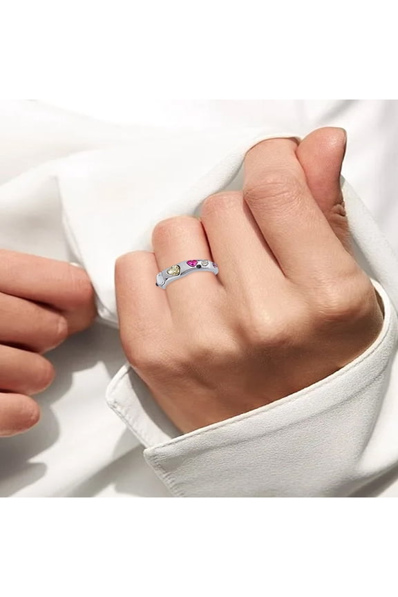 1set 1pc Colorful Rhinestone Open Cuff Ring Silver Brass Jewelry for Women Heart Inner Diameter: 16.8mm