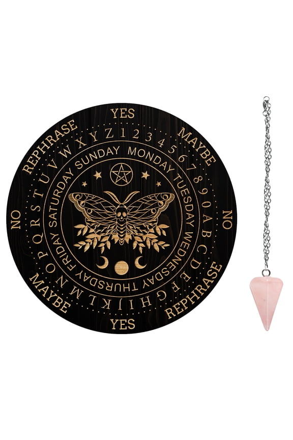 1set 1pc Cone/Pendulum Natural Rose Quartz Stone Pendants 1pc 304 Stainless Steel Cable Chain Necklaces 1pc PVC Pendulum Board Dowsing Divination Board Butterfly Pattern Board: 200x4mm
