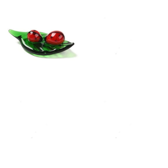 1set 1pc Glass Green Leaf & Ladybug Display Decorations Home Office Tabletop Ornaments Red 45.5x24.5x14mm