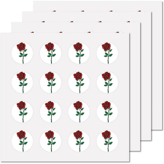1set 128Pcs Rose Planner Stickers Flower Vinyl Decal Self-Adhesive Waterproof Sticker Round Bulk Red Floral Stickers for Water Bottles Laptop Luggage Computer Mobile Phone Skateboard 2.5x2.5cm