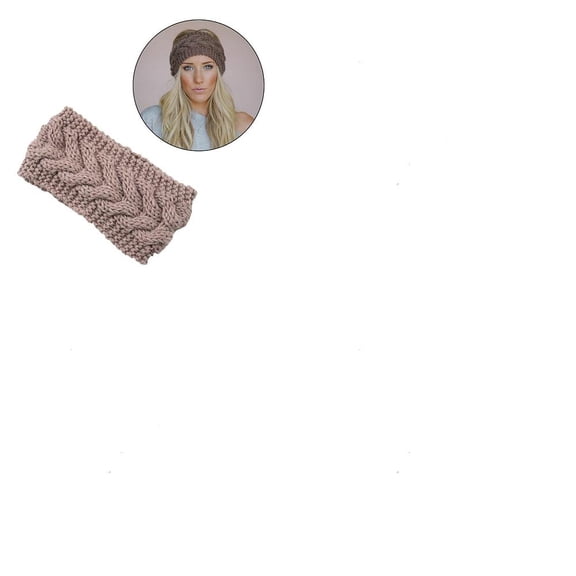 1set 1pc Polyacrylonitrile Fiber Yarn Warmer Headbands Soft Stretch Thick Cable Knit Head Wrap for Women Rosy Brown 210x110mm