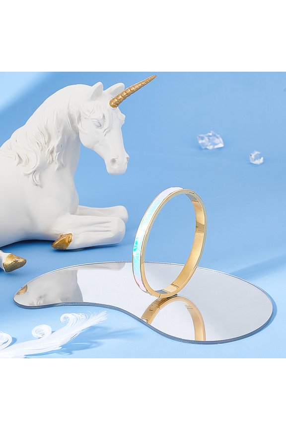 1set 1pc Stainless Steel Grooved Bangles Leather Inlay Bangles with 1pc Velvet Pouches Golden Inner Diameter: 2-1/4x2 inch(5.8x5cm)