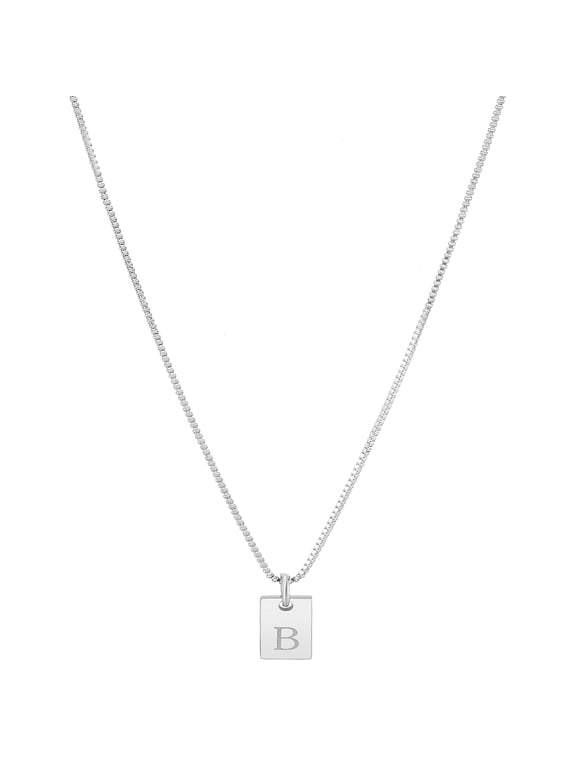 1set 1pc Stainless Steel Letter Rectangle Necklaces Brass box Chain Necklaces for Women Men Lead Free & Nickel Free & Cadmium Free Stainless Steel color Letter B