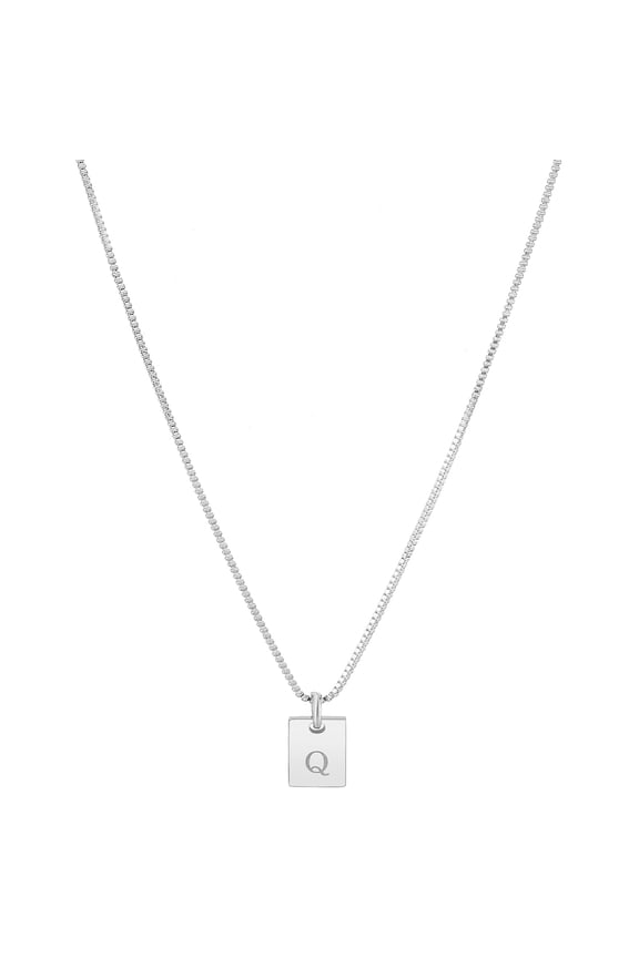 1set 1pc Stainless Steel Letter Rectangle Necklaces Brass box Chain Necklaces for Women Men Lead Free & Nickel Free & Cadmium Free Stainless Steel color Letter Q