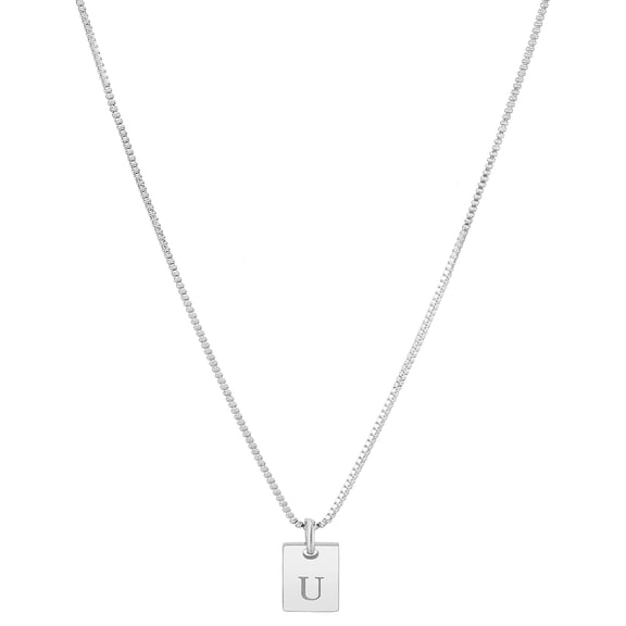 1set 1pc Stainless Steel Letter Rectangle Necklaces Brass box Chain Necklaces for Women Men Lead Free & Nickel Free & Cadmium Free Stainless Steel color Letter U