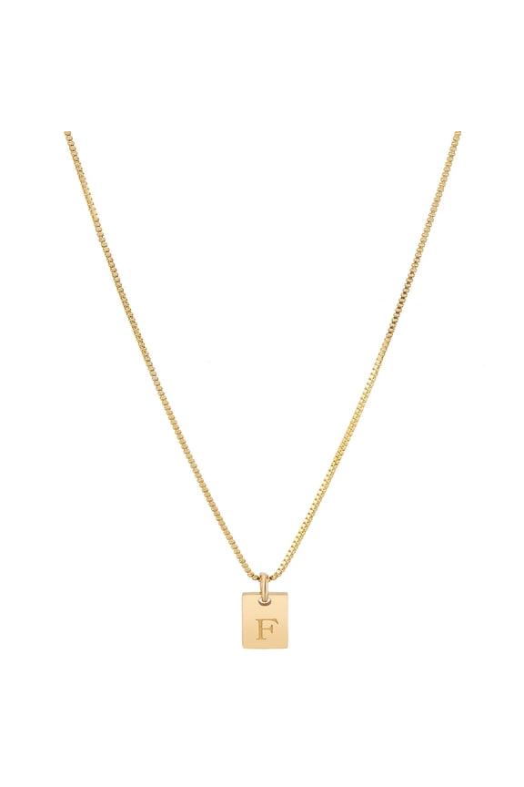 1set 1pc Stainless Steel Letter Rectangle Necklaces Brass box Chain Necklaces for Women Men Lead Free & Nickel Free & Cadmium Free Golden Letter F
