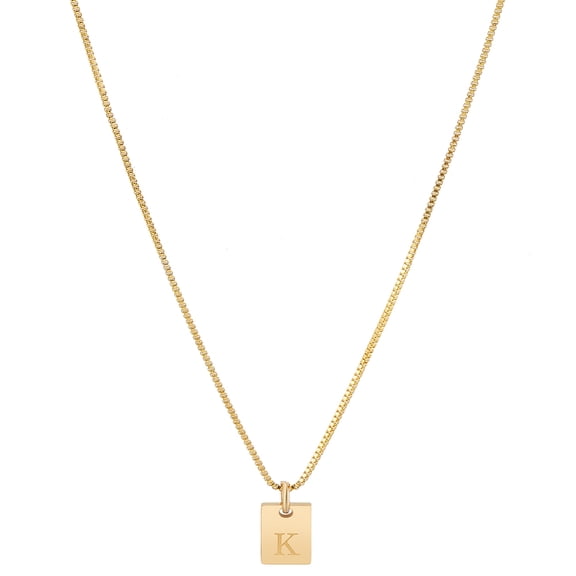 1set 1pc Stainless Steel Letter Rectangle Necklaces Brass box Chain Necklaces for Women Men Lead Free & Nickel Free & Cadmium Free Golden Letter K