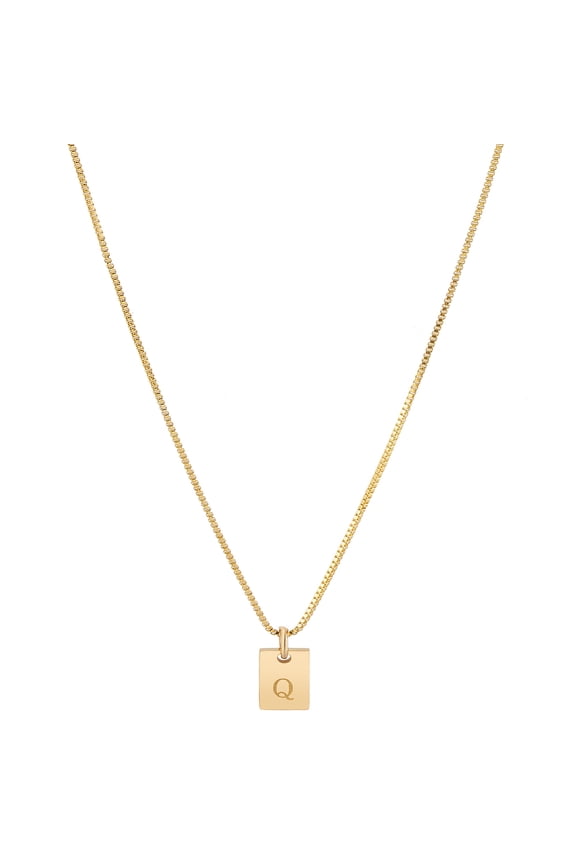 1set 1pc Stainless Steel Letter Rectangle Necklaces Brass box Chain Necklaces for Women Men Lead Free & Nickel Free & Cadmium Free Golden Letter Q