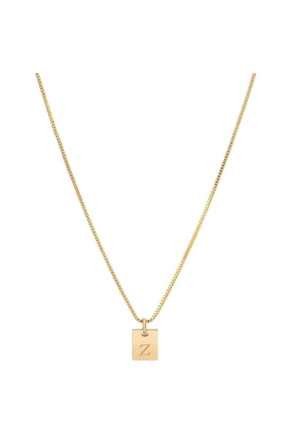 1set 1pc Stainless Steel Letter Rectangle Necklaces Brass box Chain Necklaces for Women Men Lead Free & Nickel Free & Cadmium Free Golden Letter Z
