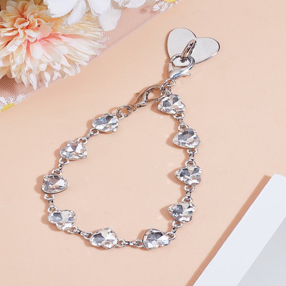 1set 1pc Zice Alloy Heart Link Chain Mobile Straps with 2pcs Zinc Alloy Cell Phone Heart Holder Stand 267mm