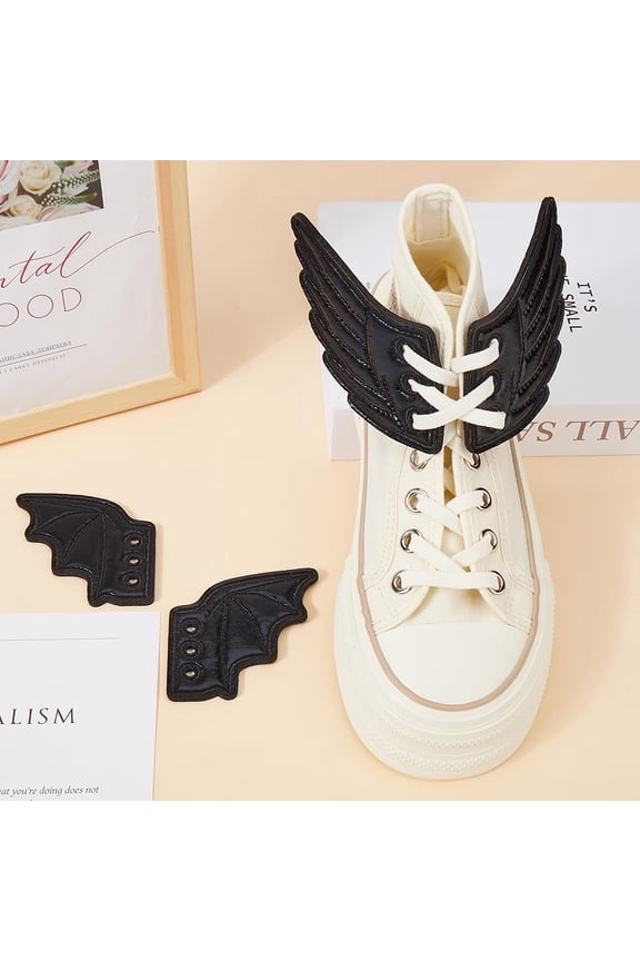 1set 2 Pairs 2 styles Cloth Shoe Shoe Decoration Wing Black 7~11x7~7.5cm 1 pair/style